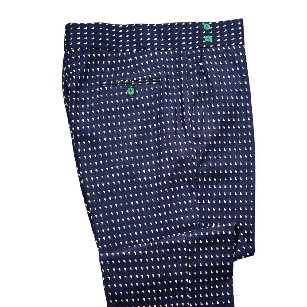 Mens 38 Gurkha Pants Navy Blue Geometric Cotton Trousers Flat Front Straight Fit - Picture 6 of 7